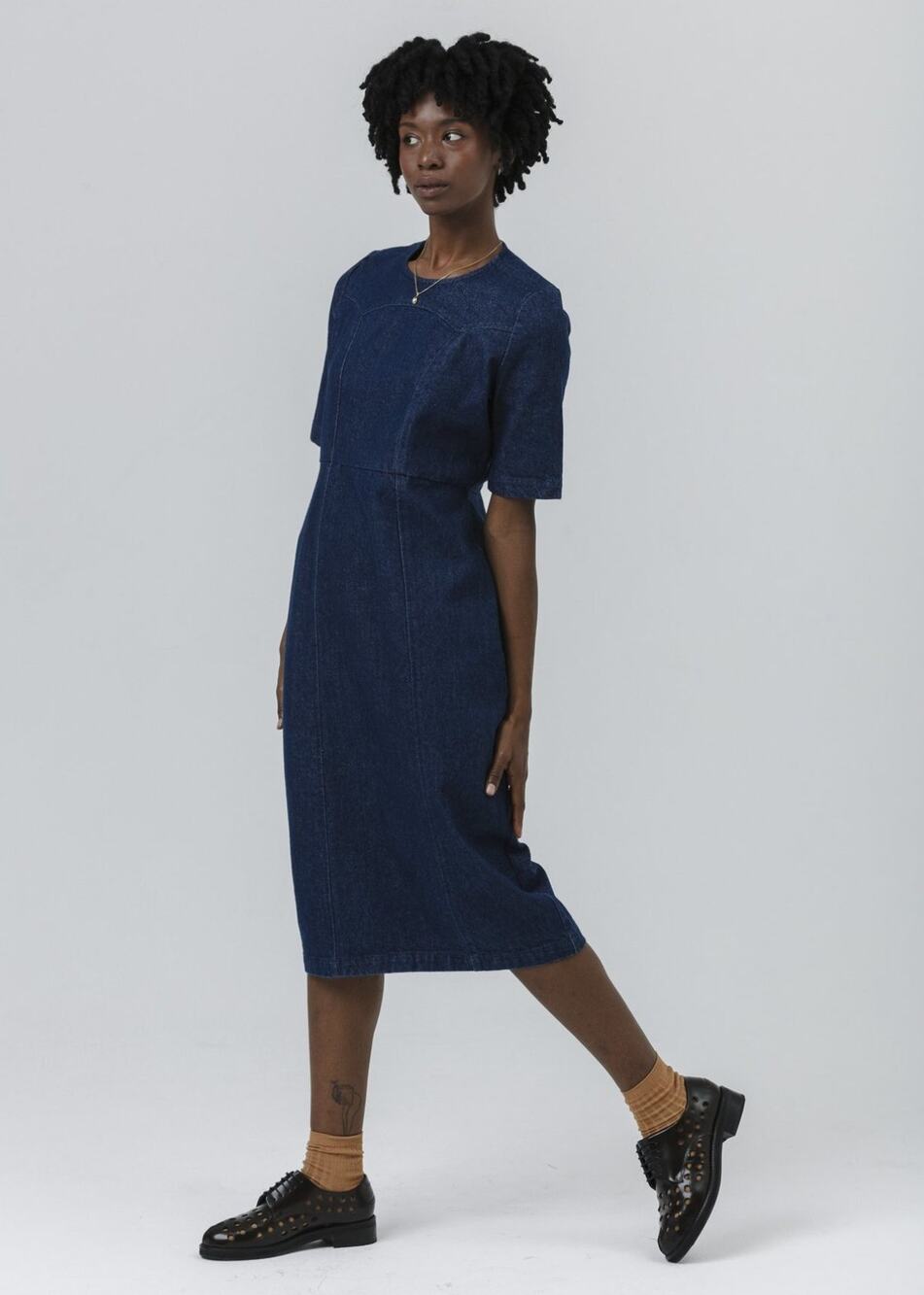 Carleen M Dolly Denim Dress in Dark Rinse